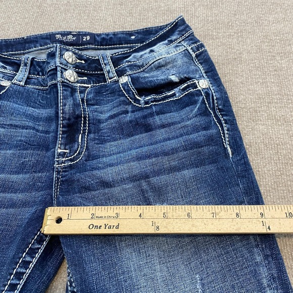 Miss Me Bootcut Jeans Womens 29 Medium Wash Stretch Rhinestone Embroidered Boho - Picture 9 of 13